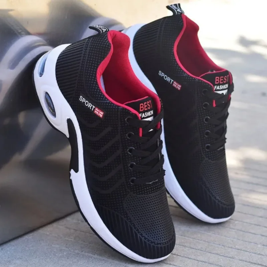 Breathable Running Shoes Black Rose Red